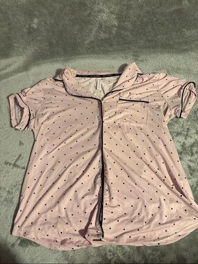 Women's Pink Polka Dot Short Sleeve Pajama Top